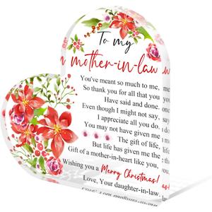 2 x Tian Zhun Mother In Law Christmas Gifts From Daughter In Law Flower Acrylic Heart Table Plaques for Christmas Birthday