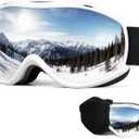 FMY Ski Snowboard OTG Goggles,Anti Fog UV400 Protection Skiing Snowmobile Goggles for Men Women Youth (White Frame & Silver)