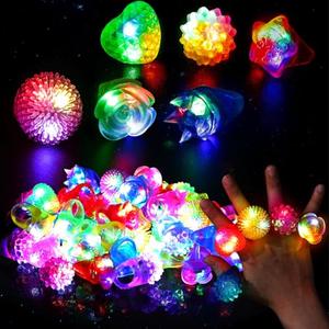 LovesTown 48PCS Light Up Rings, Party Favors for Kids, 6 Styles LED Light up Rings, Glow in the Dark Party Supplies for Classroom Prizes Treats Goodie Bag, Treasure Box Toys