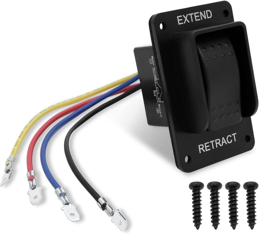 387874 RV Electric Stabilizer Jack Switch Compatible with Lippert High Speed Stabilizer Jacks, Power Stabilizer Jack Extend Retract Switch with Harness & Extra Terminals | IP66-rated Waterproof, Black (1 PCS)