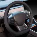 KAFEEK Steering Wheel Cover for Tesla Model 3/Y, Premium Leather Steering Wheel Cover 14-14 1/4 inch, Ultra-Thin, Breathable, Non-Slip, for Tesla Accessories, Black