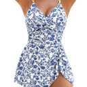 Blooming Jelly Womens One Piece Swimsuit Tummy Control Bathing Suit Gold Metal Tie Knot 2026 Swim Dress (Medium, Blue Floral)