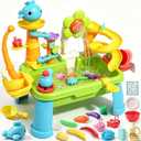 Dergo Upgraded Water Table for Toddlers Toy Set, Kids Sensory Sand Table Play Sink Shower Sprinkler, Summer Birthday Gift STEM Fishing Playset for Boys Girls Ages 3 4 5 6 7