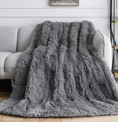 Weighted Blanket for Adult 15 lbs Dual Sided Cozy Fluffy Heavy Blanket,Ultra Fuzzy Throw Blanket with Soft Plush Flannel Top,60 x 80 inches Black on Both Sides