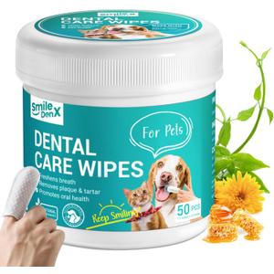 2 x Teeth Cleaning Wipes for Dogs & Cats, Dog Finger Toothbrush Wipes, Dog Dental Care Finger Wipes, Dog Tooth Brushing Kit, Remove Plaque & Tartar Buildup, Fresh Breath (50 PCS, Unscented)