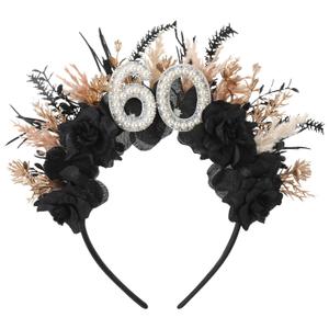 60th Birthday Headband for Women - Black 60th Birthday Crown for Mom Grandma, 60 Year-old Gifts for Her Party Accessory
