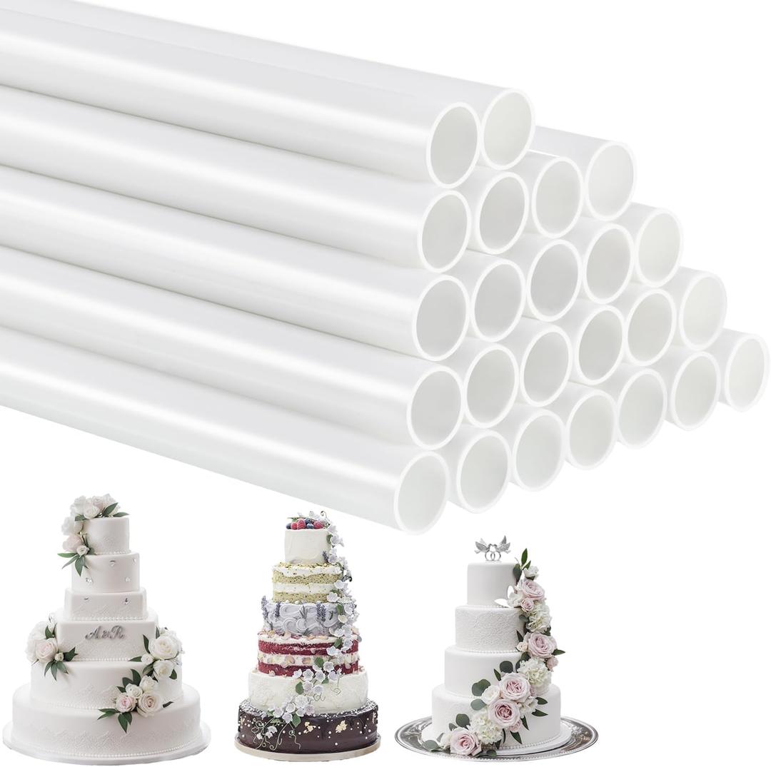 Boao Plastic Cake Dowels Rods for Tiered Hollow Wedding Cake Round Support Rods Straws for Stacking and Supporting (9.5 in Length,White,24 Pcs)