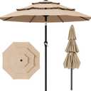 AreShark 9ft 3-Tier Patio Umbrellas, Outdoor Umbrella with 8 Sturdy Ribs UV Protection Windproof, Market Table Umbrella w/Push Button Tilt & Crank for Pool, Porch, Deck, Garden(Beige)