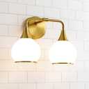 HAHZT Brushed Gold Bathroom Light Fixtures 2-Lights Vanity Lights with Milky White Frosted Glass Shade Bathroom Vanity Light 14 inch Wall Sconce Lighting Bath(Exclude E26 Bulb)