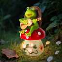 Birthday Gifts for Women Frog and Mushroom Garden Statue,Home Halloween Decorations Outdoor Funny Solar Lights Garden Decor Art Housewarming, Patio,Yard,Lawn Ornament