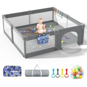 LUTIKIANG Extra Large Playpen for Toddlers, 79" X 71" with Gates, Baby Play Yards, Safety Indoor Play Area, Ocean Balls (Grey)