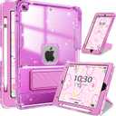 INFILAND Case for iPad 9th/8th/7th Generation 2021/2020/2019 10.2 inch Glitter Clear, Shockproof Protective Cute iPad 7/8/9 Gen Cover with Stand, Pencil Holder for Kids, Girls, Women (Purple)