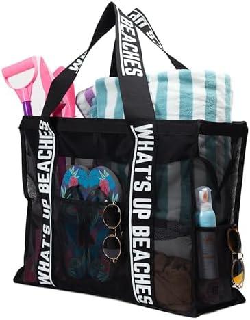 Primo Lines 31L Extra Large Beach Bags 23x17x8 Mesh Beach Bag with Zipper, XL Mesh Tote Bag for Women Family Trip Women