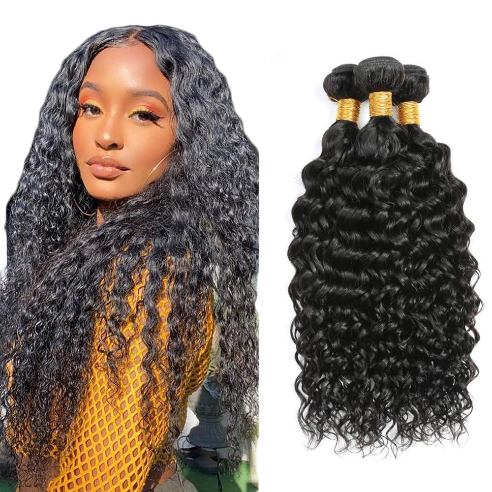 Natural Black Curly Wave Bundles #1B Human Hair Bundles 14 16 18 Inch Double Weft Curly Wave Human Hair Extensions For Women 3 Bundle Total 150g
