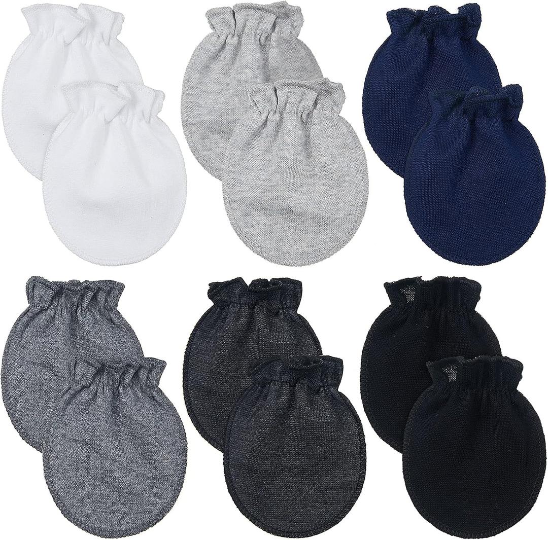 Syhood 6 Pairs Newborn Baby Mittens Cotton No Scratch Infant Gloves Mitten for Baby 0-6 Months Boys Girls (White, Light Grey, Black, Medium Grey, Black Grey, Navy Blue)