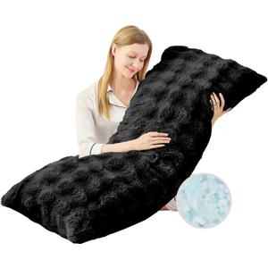 YZ HOME Faux Fur Fluffy Body Pillow for Adults - Firm Body Pillow Insert with Shredded Blue Memory Foam, Adjustable Height, Soft Support for Side Sleeping, Pregnant Women, Washable, 20x54 Inch (Black)