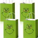 Reyoust 24PCS Christmas Gift Bags Whoville Xmas Paper Bags Funny Cartoon Character Gift Bags with Handles Reusable Goody Treat Bags Holiday Party Supplies for Gift Packing