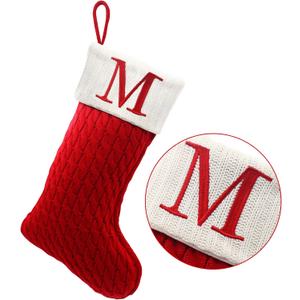ZOEA 20 Inches Christmas Stockings with Initials, Large Embroidered Letter Knit Christmas Stocking for Family Holiday Decorations and Xmas Gift (M, Red)