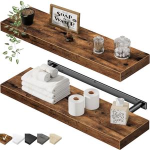 QEEIG Bathroom Long Floating Shelves for Wall (Brown, Set of 2, 23.6")
24 inch Shelf for Farmhouse Home Decor, Rustic Plant Display, Towels Organizer, Books (008-60BN)