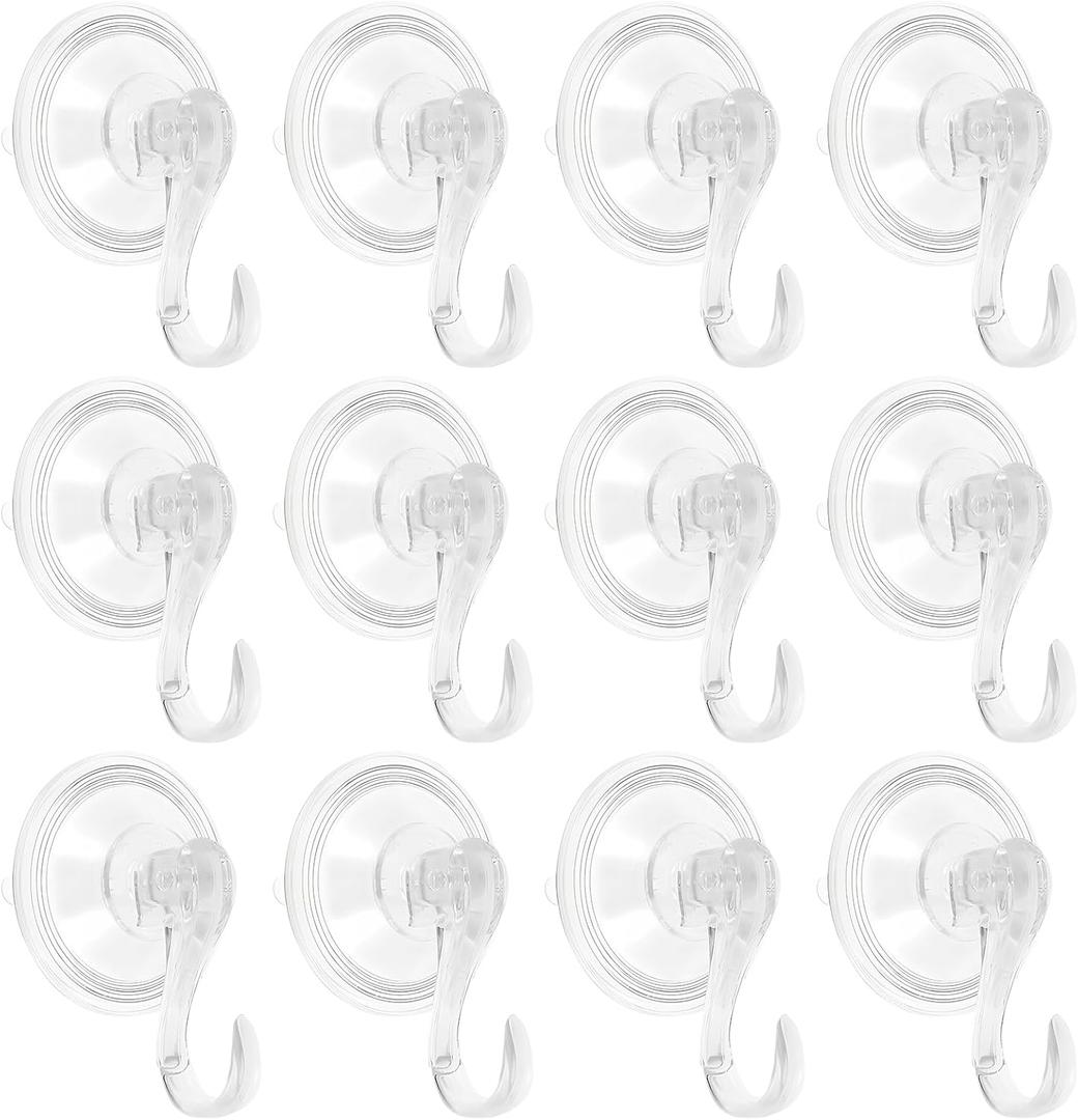 12Pcs Wreath Hanger Suction Cup Hooks Reusable Shower Suction Cup Hook Wall Window Bathroom Plastic Vacuum Hooks Wreath Holder for Front Doors Kitchen Shower Room