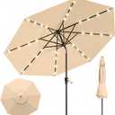 10FT Solar Lighted Patio Umbrella, Outdoor Table Market Umbrellas with Push Button Tilt and Crank, 32 LED Lights, 8 Sturdy Ribs, UV-Resistant for Deck, Garden, Pool