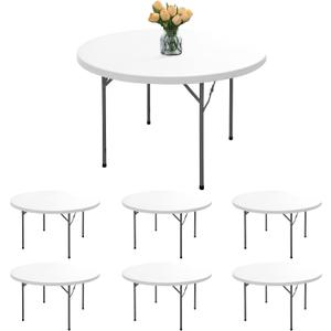 Fitted Table Cloth Round Cover - 6 Pack Elastic Round Tablecloths 60 Inch, White Non-Slip Reusable Dining Circle Table Protector for Outdoor Picnic, Party, Banquet