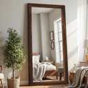 Antok Full Length Mirror with Solid Wood Frame, 71"32" Wall Mounted Oversized Floor Mirror with Stand, Leaning Standing Hanging for Bedroom Living Room Entryway, Walnut, Rect Style