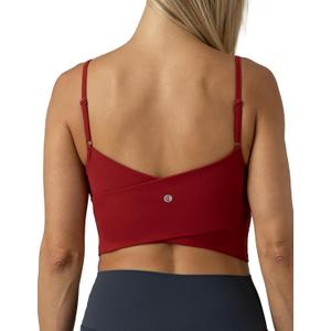 Colorfulkoala Women's Dreamlux Crop Tank Tops with Built in Bra Adjustable Spaghetti Strap Workout Yoga Camisole (Large, Merlot)