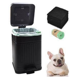 5L Dog Poop Trash Can with Lid for Outdoors，1.3 Gallon Trash Can with Activated Carbon Filter & Plastic Bags, Pet Waste Container，UP5L-BK-Fang