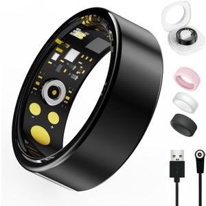Smart Ring For Women Men, Health Tracker with Heart Rate, Blood Oxygen, Blood Pressure, Sleep Monitor, Step Counting, IP68 Waterproof Fitness ring, No App Fees for iPhone & Android (Black, 11#)