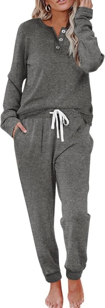 Aamikast Women's Pajama Sets 2 Piece Sleepwear Lounge Set Long Sleeve Top & Elastic Waist Matching Joggers for Fall & Cold Nights (Small, Dark Grey)