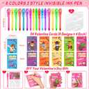 24 Pack Valentines Day Gifts for Kids Classroom LED Invisible Ink Pen with Valentines Cards for Kids School, Spy Pen Magic Gifts Valentines for Class Exchange Cards Prizes Party Favors for Boys Girls