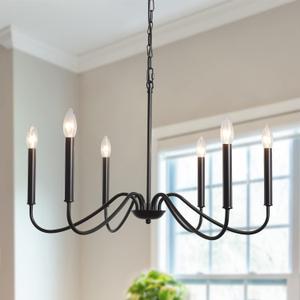 Generies Black Farmhouse Chandelier 6 Lights,Modern Industrial Iron Pendant Lighting, Classic Rustic Candle Ceiling Light Fixture for Bedroom Living Dining Room Kitchen Island