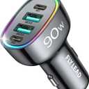 Car Charger USB C, 4 Port 90W Super Fast Charging for iPhone 17 Car Adapter, Dual PD 45W Type C & QC 3.0 USB A Multiport Car Cigarette Lighter Accessories for iPhone 16 15 14 13 12, iPad, Galaxy S26