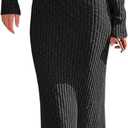 Wenrine Womens Sweater Maxi Dress Long Sleeve Knit Ribbed Crew Neck Slim Fit Casual Fall Long Dresses (Black)