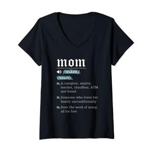 Womens Mom Noun Definition Funny Mama Mothers Day Mother Love Wife V-Neck T-Shirt L