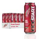 Mountain Dew Kickstart, Fruit Punch, 92mg Caffeine, Vitamins B & C, 80 Calories, 5% Juice, 16 fl oz (12 Count), BBD: 02.05.2026