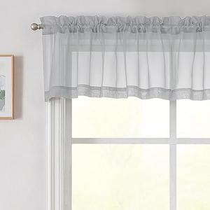 Light Grey Valances for Windows, Light Grey Sheer Curtains 14 Inch Length 2 Pack Kitchen Curtain, Modern Solid Mini Small Window Curtains for Cafe Bathroom Basement, Each 42" Wx14 L Inches Light Grey Valances for Windows, Light Grey Sheer Curtains 14 Inch Length 2 Pack Kitchen Curtain, Modern Solid Mini Small Window Curtains for Cafe Bathroom Basement, Each 42" Wx14 L Inches