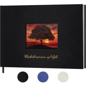 SUNEE Funeral Guest Book for Memorial & Funeral Services  in Loving Memory Funeral Book, Celebration of Life Guest Book with 100 Lined Pages, Table Sign, Ribbon Bookmark and Linen Hardcover, Black SUNEE Funeral Guest Book for Memorial & Funeral Services  in Loving Memory Funeral Book, Celebration of Life Guest Book with 100 Lined Pages, Table Sign, Ribbon Bookmark and Linen Hardcover, Black