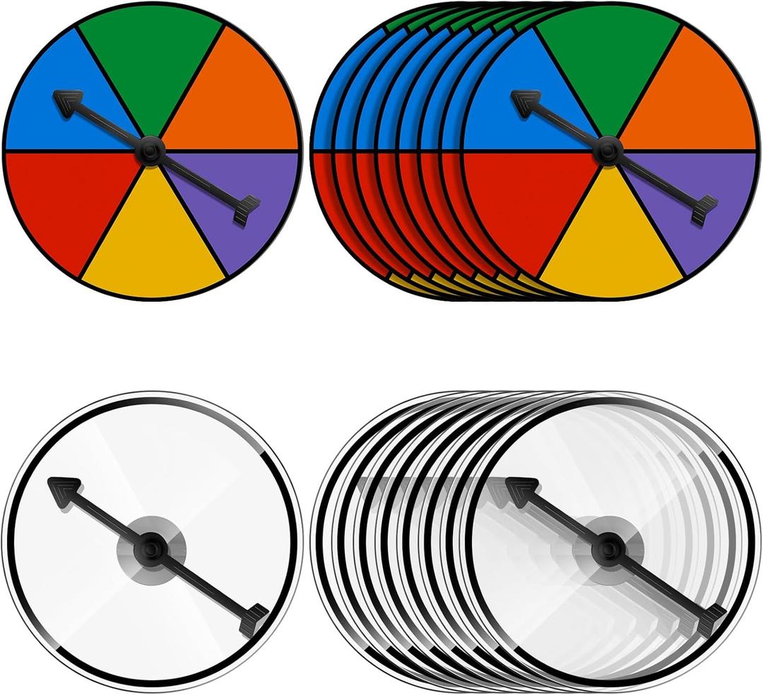 Chivao 20 Sets Twister Game Spinners Colorful & Clear Blank Board Erasable Math Fidget Spinners with Plastic Rotating Arrows for Classroom Fortune Prizes Carnival Events Birthday Party
