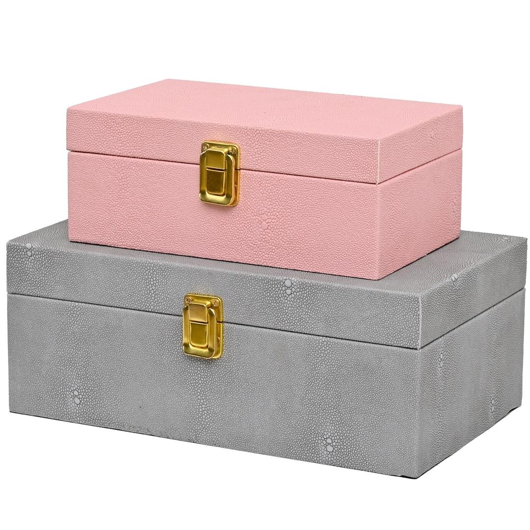 Faux Shagreen Decorative Box Set Vegan Leather Stacking Organizers