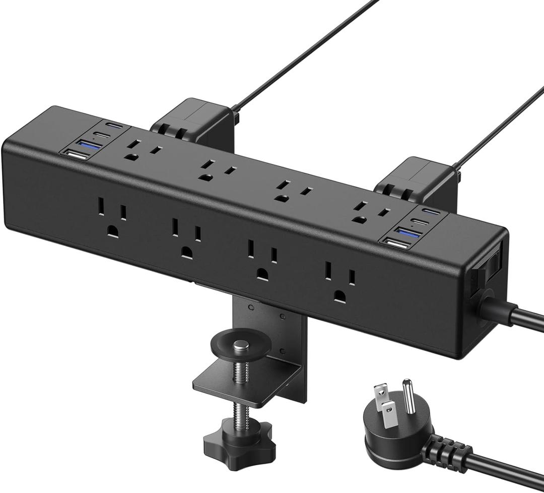 CCCEI 20W Per Side USB-C Desktop Outlet Station, Clamp Power Strip Surge Protector 4800J, Home Office Standing Desk Organizers and Accessories, 10FT 14AWG 15A Extension Cord, Switch, ETL Listing.