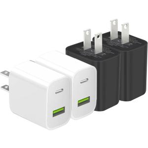 4 Pack USB C Charger Block, Dual Port Type C Wall Charger Fast Charging 20W Power Adapter Cube for iPhone 14/14 Pro/14 Pro Max/14 Plus/13/12/11, XS/XR/X, iPad, Samsung, More