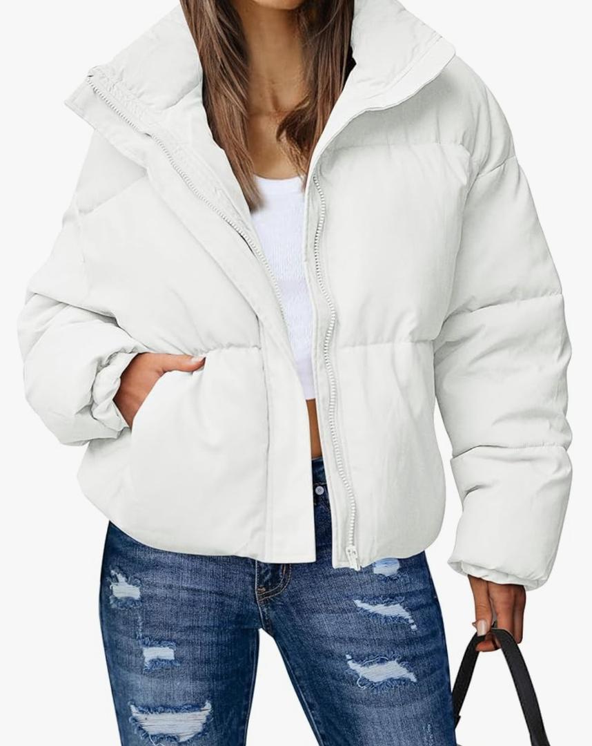 MEROKEETY Women's 2025 Winter Long Sleeve Zip Puffer Jacket Pockets Baggy Short Coats, M