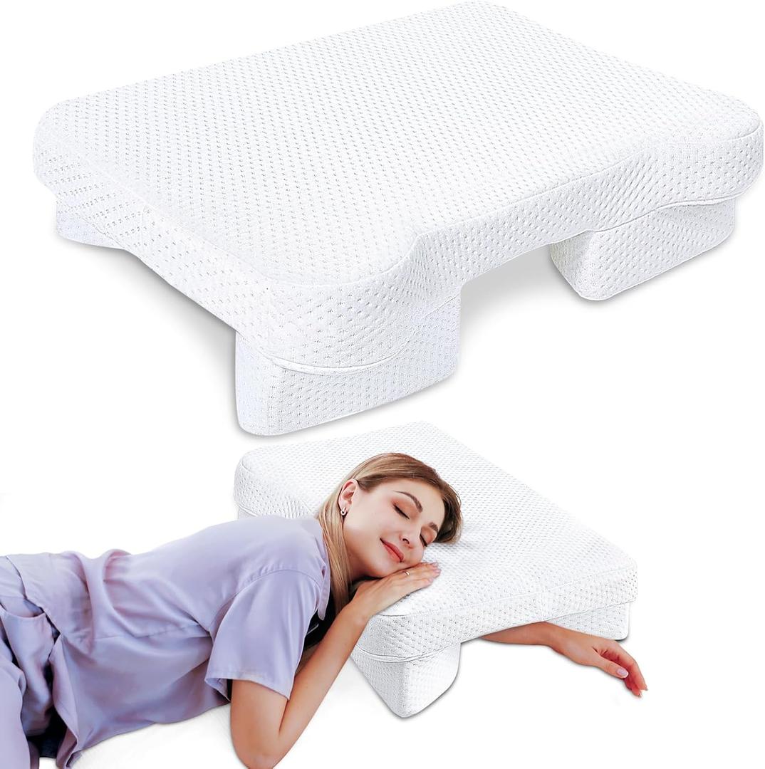 Pillow with Arm Hole, Shoulder Relief System for Neck and Shoulder Pain, Memory Foam Pillow for Side, Back and Stomach Sleepers - White (23.41in x 17.31in)