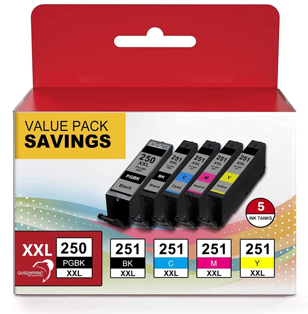 Queenprint Replacement Ink Cartridges for Canon PIXMA MX922 MX920 IX6820 MG5520 MG7520 IP8720 MG6620 MG6320 MG7120 Printers - PGI-250XXL CLI-251XXL for Canon 250 & 251 XXL Compatible