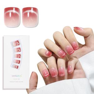 2 x Rose Red Track Cat Eyes Press On Nails,12 Sizes - 24 Pcs Soft Gel Short Rose Red Square Fake Nails Kit with Nail Glue, Natural Reusable Stick On False Nails for Women and Girls SK1037
