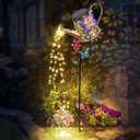Solar Watering Can with Lights Outdoor Garden,Waterproof Garden Stake Lights Decoration for Yard Lawn Patio Pathway Front Porch Landscape Gardening Gifts for Mom Grandma Women Birthday Gift (Butterfly-Blue-Purple)