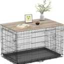 Piskyet Dog Crate Topper Wood Countertop for 48 42 36 30 24 inch Dog Cage, Dog Crate Cover,Dog Kennel Topper(Crate Not Include) (Grey, for 42 Inch Crate)