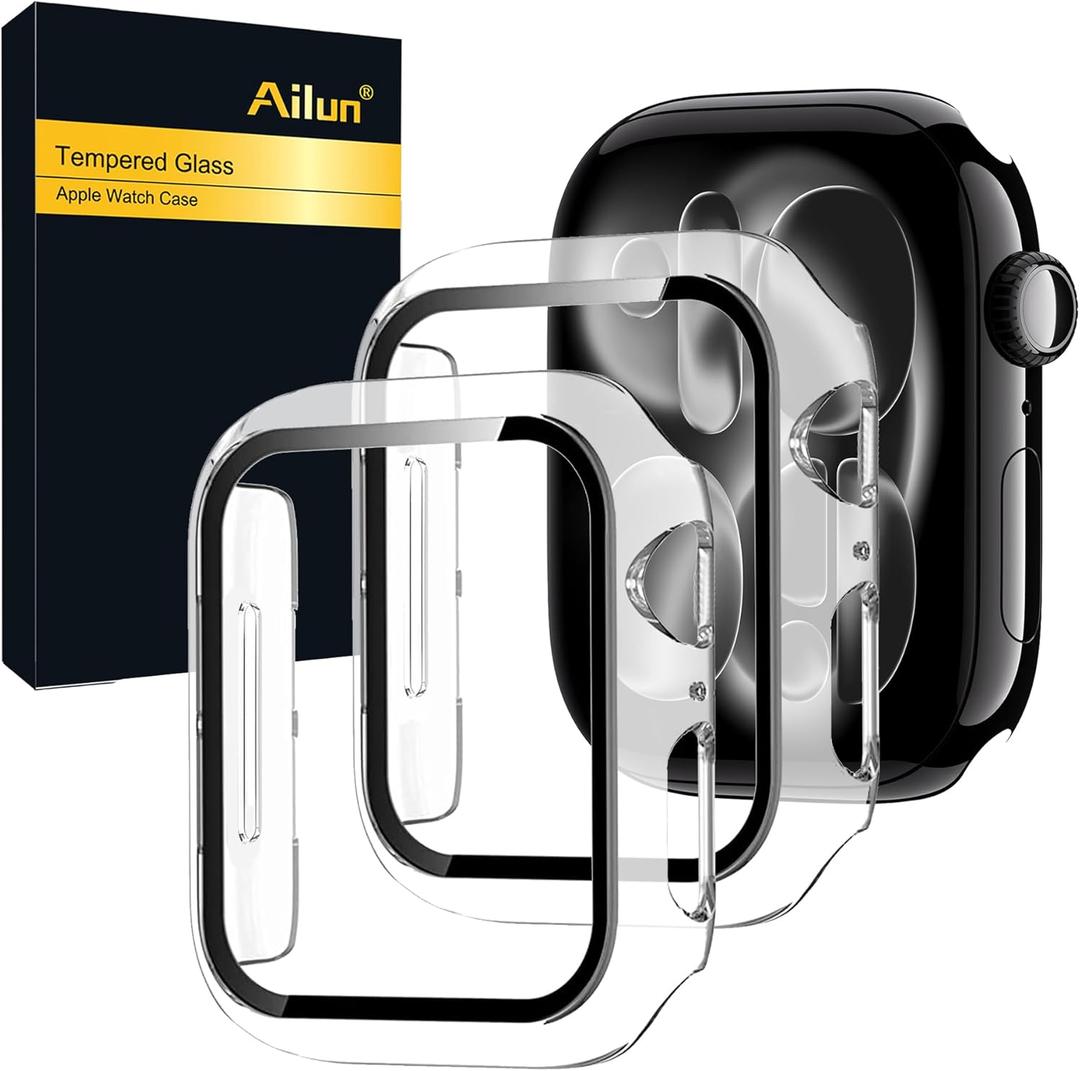 Ailun for Apple Watch Series 11/10 Screen Protector Case [42mm], Ultra-Thin Hard PC Case Built in Tempered Glass for iWatch, Shockproof Cover with Button [2 Pack][Clear] (Transparent)